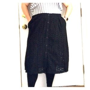 Black eyelet midi skirt